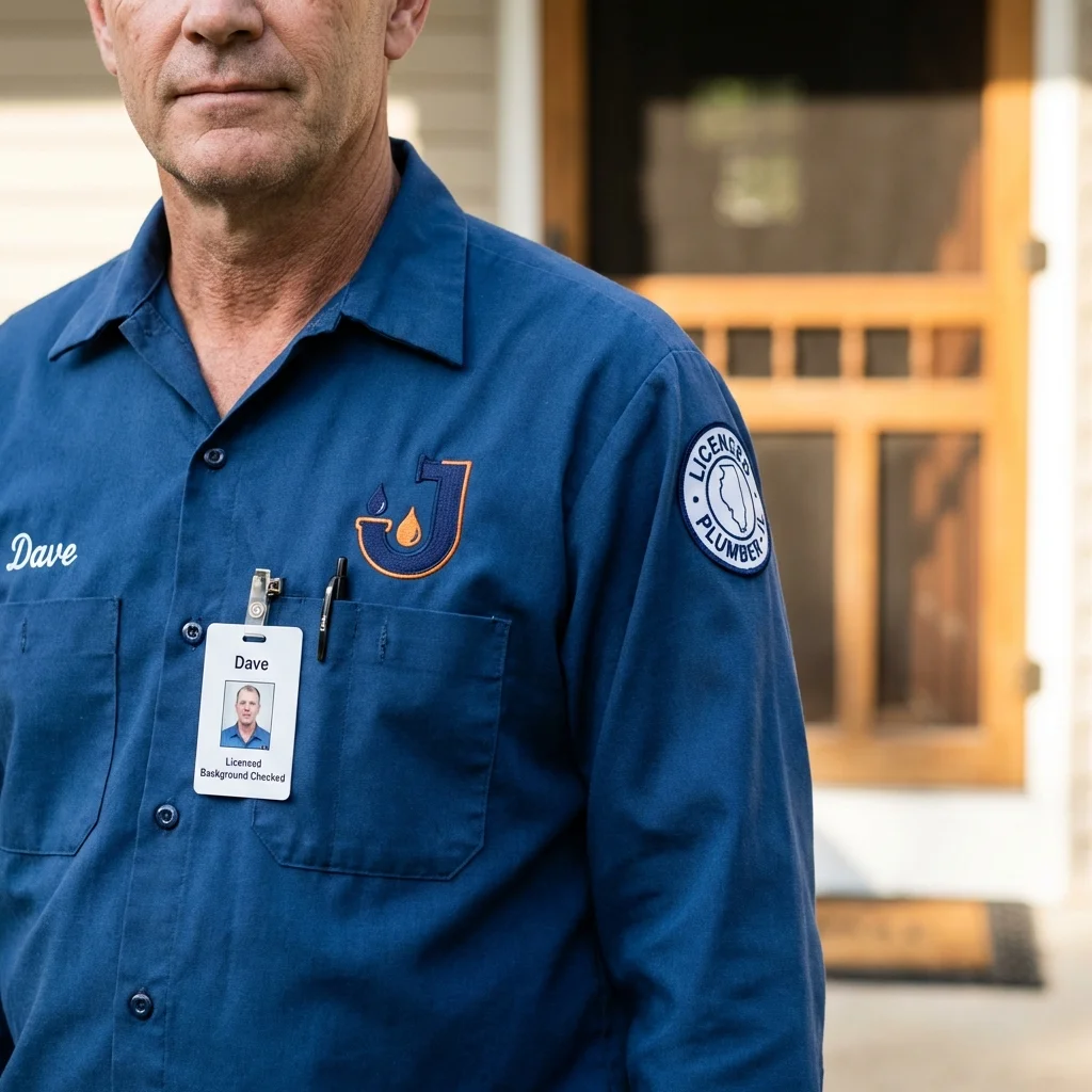 Licensed plumber showing ID badge in Sussex, WI