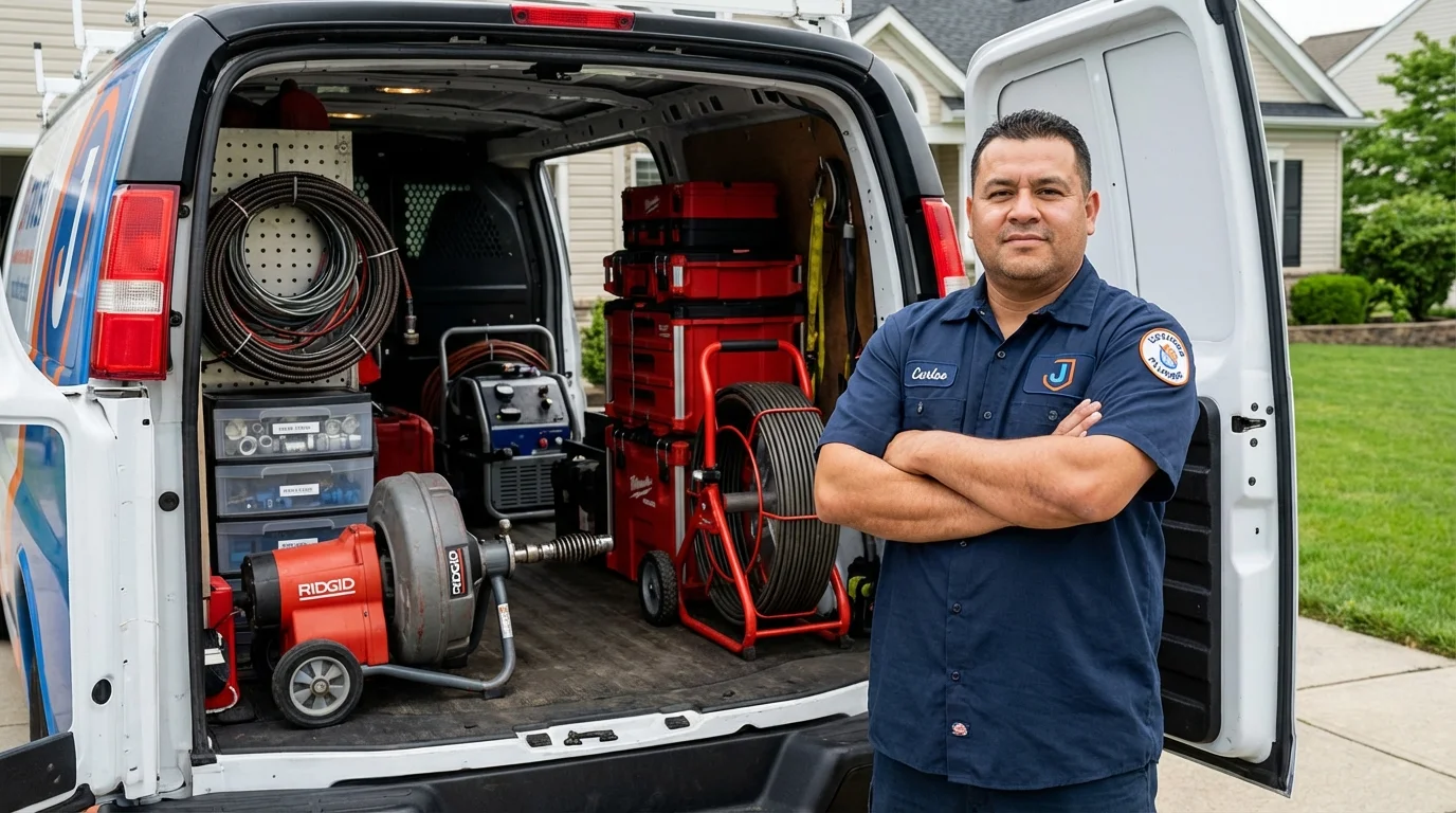 Professional drain cleaning equipment and Johns Plumbing LLC plumber in Sussex