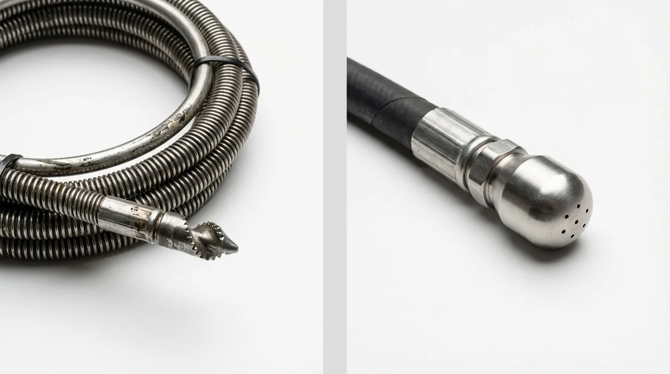 Drain snake cable and hydro jetting nozzle used for drain cleaning in Sussex, WI